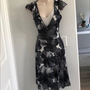 Black and white flower midi dress size 2.